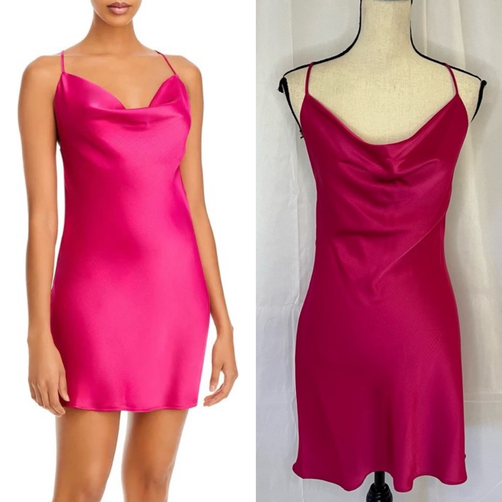 WAYF Nanette Cowl Mini Slip Hot Pink Mini Dress